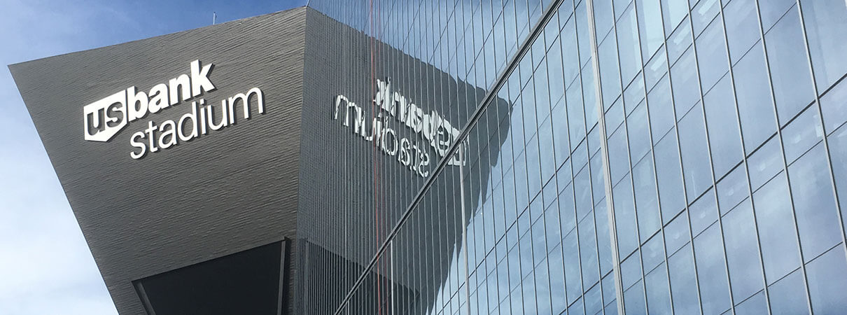 Glass reflection at US Bank Stadium. Photo by Jim Teter