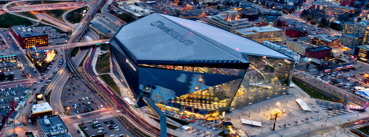 US Bank Stadium at night. Photo by Gian Lorenzo Ferretti/Shutterstock